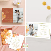 Bruiloft verbrande Sinaasappel foto modern elegant All In One Uitnodiging