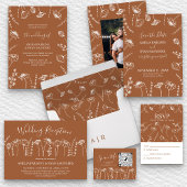 Wildflower Sketch Floral Gold White Wedding Menu