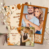 Verbrande oranje aquarel wilde bloemen bruiloft save the date