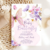 Butterfly Baby shower Paarse Bloemen Dank u kaart