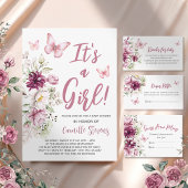 Baby shower vlinder bloemig roze meisje kaart