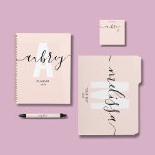 Vrouwelijke Monogram Calligrafie Roze Notitiekaartje