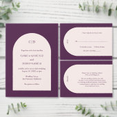 Camila Paarse Arch Modern Wedding Save the Date Drieluik Aankondiging (Personaliseer de collectie van deze zelfstandige maker.)