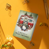 Camping Snowman Kerstthema voor Camper Feestdagenkaart