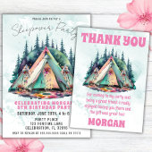 Roze Camping Sleepover Verjaardagsfeestuitnodiging Kaart