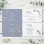 Carnations and Blue Wedding Invitation Suite Kaart (Personaliseer de collectie van deze zelfstandige maker.)