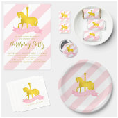 Roze en Faux Gouden Folie Carrousel Paard Cadeaulabel