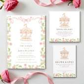 Pastel draaimolen babyshower met RSVP QR-code Kaart