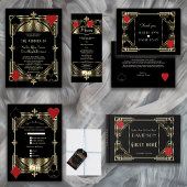Luxe Goud Zwart Art Deco Roaring 20s Bruiloft RSVP Kaartje