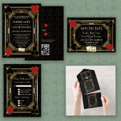 Glam Gold Art Deco Casino QR Code Poker Bruiloft Kaart
