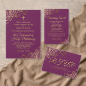 Elegante gouden krullen op Magenta Plum Wedding Folie Uitnodiging (Personaliseer de collectie van deze zelfstandige maker.)