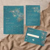 Bloemlijn Roze Goud Teal Gebogen Save The Date (Personaliseer de collectie van deze zelfstandige maker.)