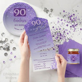 De Paarse Glitter 90ste Verjaardag Cadeaulabel