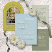 Modern Script Citrus blue QR Formal Wedding  RSVP Kaartje