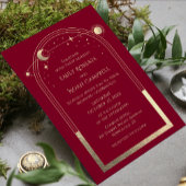 Mystical Burgundy Gold Sun Star Moon Space Weddens Programmakaart