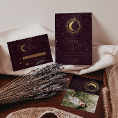 Celestial Crescent Moon Gold RSVP Response Kaart