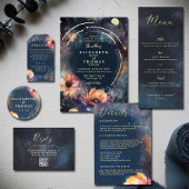Celestial Floral Galaxy Navy Blue Wedding Details Informatiekaartje