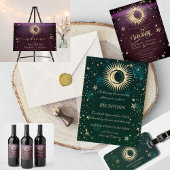 Celestial Gold Sun en Moon Stars Burgundy RSVP Kaart