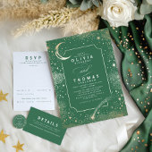 Sterrennacht Celestial Groen Goud Bruiloft Details Informatiekaartje