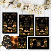 Monogram Celestial Midnight Black Stars Bruiloft Ronde Sticker