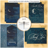 Celestial Midnight Blue Crescent Moon Diner RSVP Kaartje