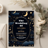 Celestial Midnight Blue Sterren Maan Bruiloft Save The Date