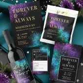 Celestial Paarse Blauwgroen Nebula Stars Wedding R Notitiekaartje