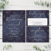Gouden Sterren Maan Midnight Blue Hemelse Bruiloft Kaart (Personaliseer de collectie van deze zelfstandige maker.)