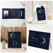 Celestial Midnight Zilveren Maan Bruiloft Kartonnen Onderzetters