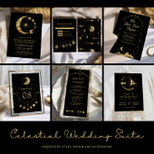 Celestial Zwart Goud Maan Trouwkaarten en Geschenk Reclamebord Met Voetstuk