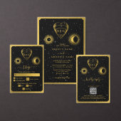 Celestial Stars Crescent Moon Zwart Goud Bruiloft Ronde Sticker (Personaliseer de collectie van deze zelfstandige maker.)