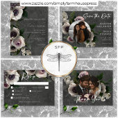 Houtskool Grijs Elegante Bloemen Moderne Huwelijk Informatiekaartje