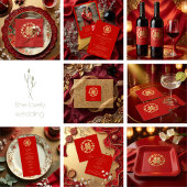 Charming Glitter Floral Chinese Double Happiness Menu