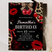 Cheetah Coquette Cherry On Top Birthday Invitation Kaart