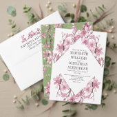 Cherry Blossom Floral Wreath Save the Date Photo Uitnodiging Briefkaart (Personaliseer deze collectie van deze onafhankelijke maker. Test)