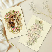 Elegant Simple Gold katholieke Floral Wedding All In One Uitnodiging