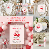 Modern Cherry On Top Roze Bow Baby shower T-shirt