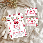 Cherry Top Coquette Bow Baby shower Boek Verzoek Informatiekaartje