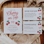 Cherry op Top Roze Bow Baby shower Luier Raffle Informatiekaartje