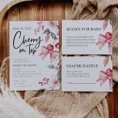 Cherry op Top Roze Bow Baby shower Luier Raffle Informatiekaartje
