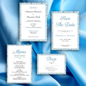 Chic Blue Toile de Jouy Floral Border Wedding RSVP Kaartje