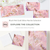 Chic Blush Pink Gold Glitter Marble Monogram Reclamekaart