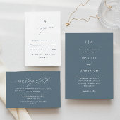 Eenvoudig Dusty Blue Monogram Weddenschap Kaart