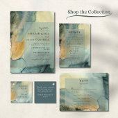 Chique graniet blauw groen Waterverf bruiloft Kaart