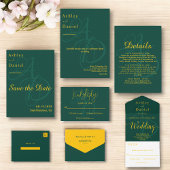 Minimaal groen en goud monogram delicate bruiloft kaart