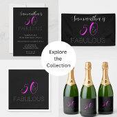 50e verjaardag Chic Hot Pink Black Party Kaart