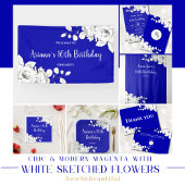 Chique Modern Royal Blauw Wit Bloemen Achtergrond Wandkleed