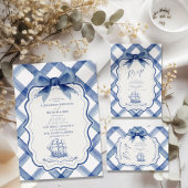 Chic Nautical Navy Blue Bow Wedding All In One Uitnodiging