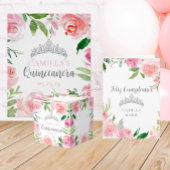 Blush Pink Floral Quinceañera Tiara Return Address Etiket