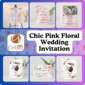 Chique roze bloemenbruiloft plaatskaartje